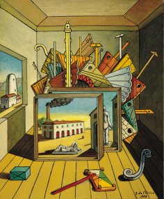 interno metafisico con Fabbrica Giorgio De Chirico